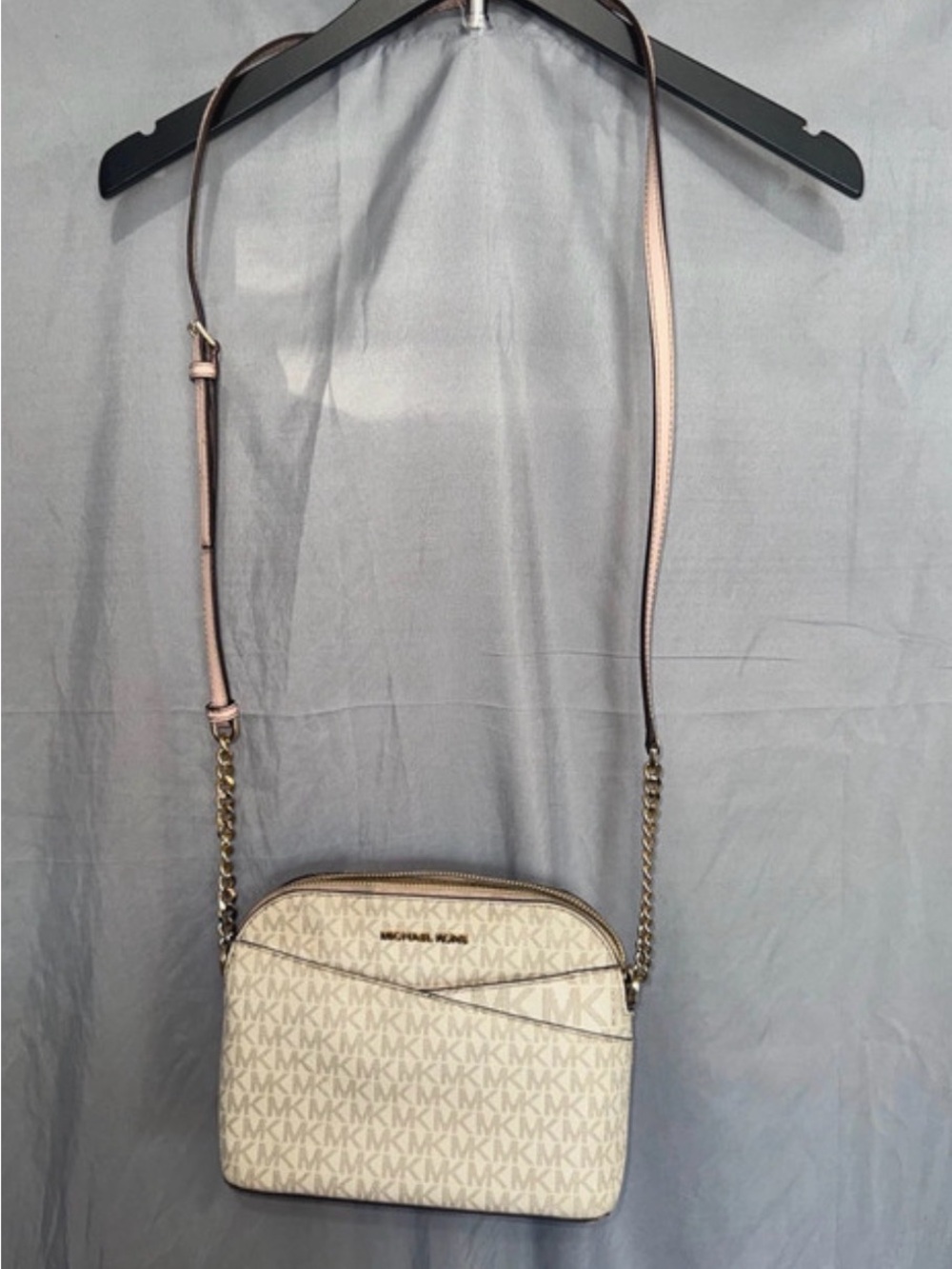 Michael Kors Cream Logo Crossbody with Pink Trim